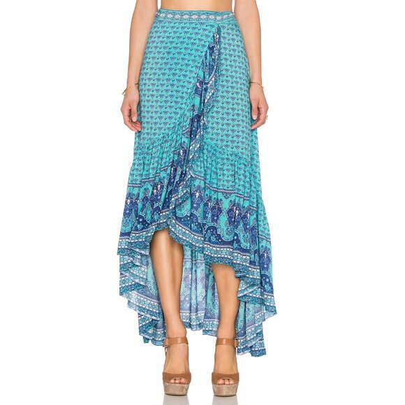 Spell & the Gypsy Collective Sunset Road Wrap Skirt Aqua XS b23 - Picture 4 of 14